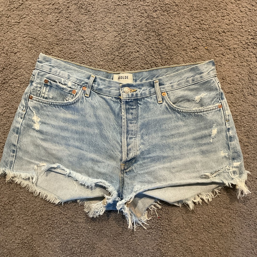 Agolde Distressed Denim Light Blue Jeans Cut Off Booty Hot Shorts Parker sz 32